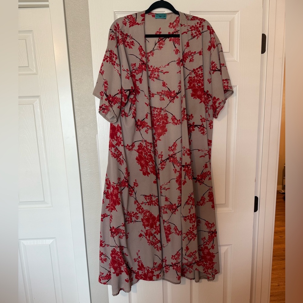 Red Floral Open Front Kimono
